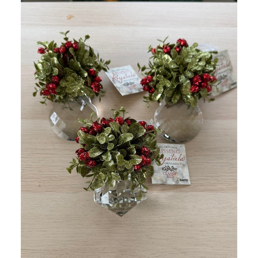 Ganz Kissing Krystals Mini Mistletoe Ornament Set of 3 Classic Red KK10 New